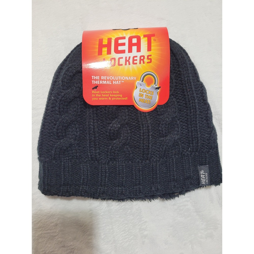 NWT Heat‎ Lockers Thermal Hat Unisex S/M Black Cable Knit Beanie